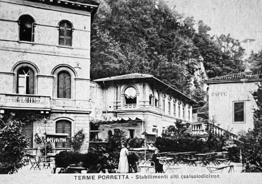 Die historischen Terme Alte von Porretta auf einer alten Postkarte